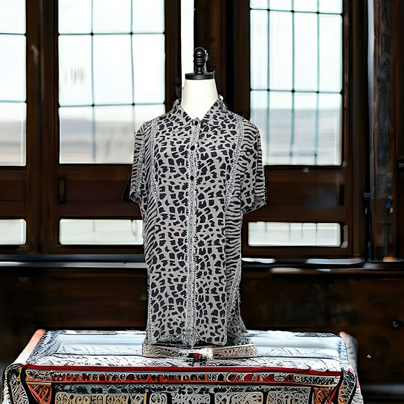 Vintage Silk L Cuban Style Shirt Animal Chetah Zebra Havana Bowling Tunic Retro - Picture 3 of 15